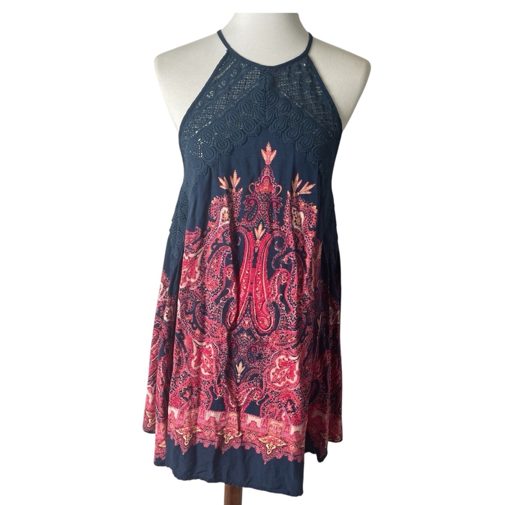Free People Blue and Red Halter Dress